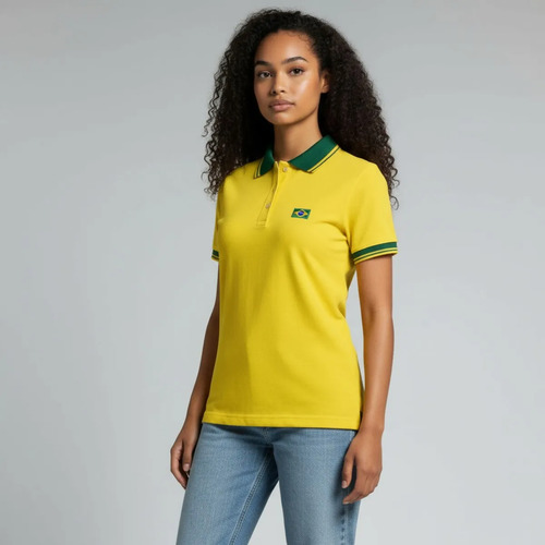 Camisa Brasil Feminina Polo Piquet Amarela