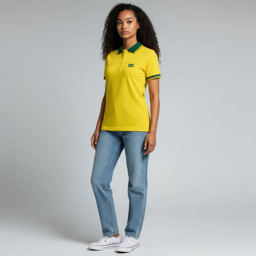Camisa Brasil Feminina Polo Piquet Amarela
