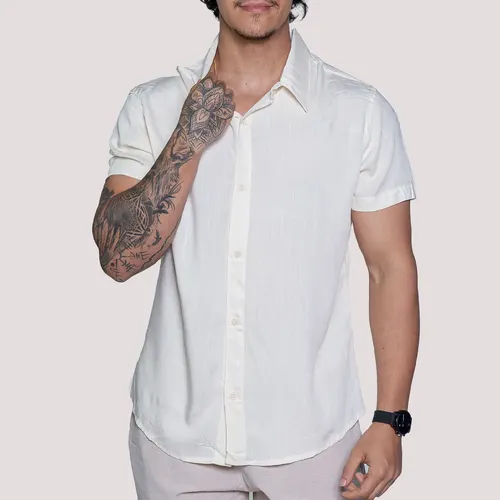 Camisa de linho masculina manga curta para verao moda praia