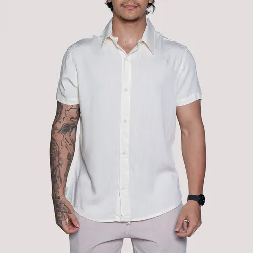 Camisa De Linho Masculina Manga Curta Para Verão Moda Praia