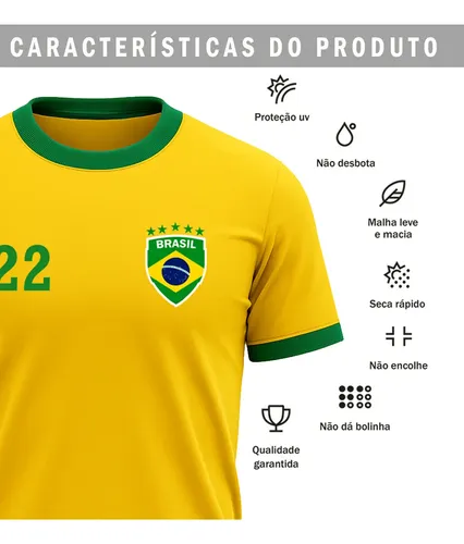 Camisa Dryfit Brasil Amarela No 22 Estilo Torcedor