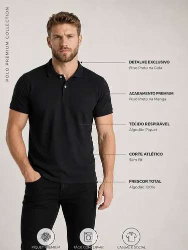 Camisa Gola Polo Masculina Pique Premium Algodão Confortável