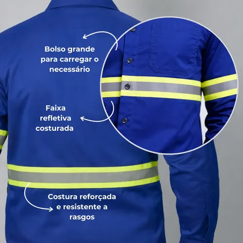 Camisa Grande Manga Longa Brim Profissional Refletiva Botão