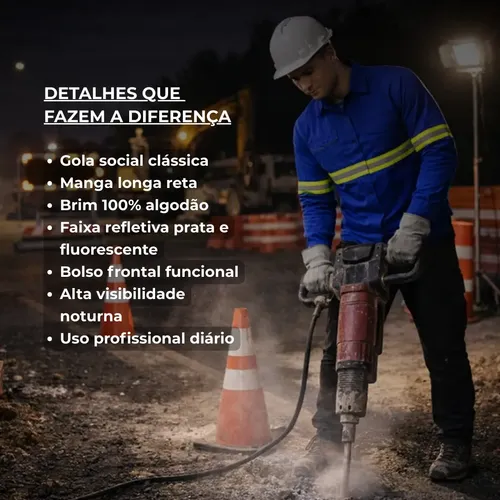 Camisa Grande Manga Longa Brim Profissional Refletiva Botão