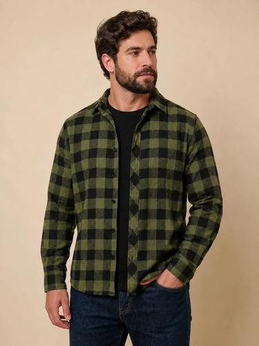 Camisa Masculina Xadrez Manga Longa Gola Italiana Eterno