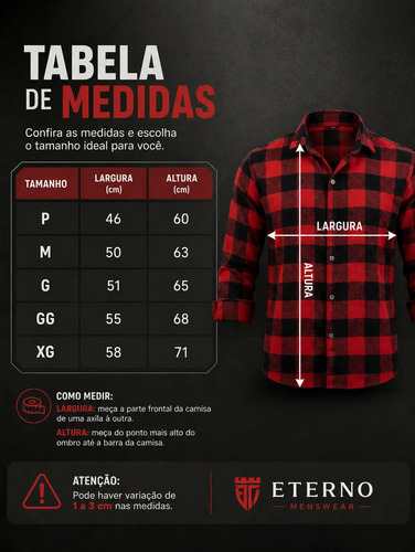 Camisa Masculina Xadrez Manga Longa Gola Italiana Eterno