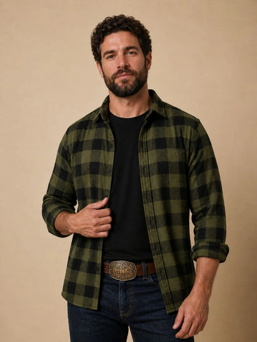 Camisa Masculina Xadrez Manga Longa Gola Italiana Eterno