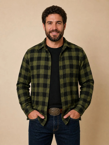 Camisa Masculina Xadrez Manga Longa Gola Italiana Eterno
