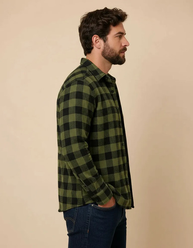 Camisa Masculina Xadrez Manga Longa Gola Italiana Eterno