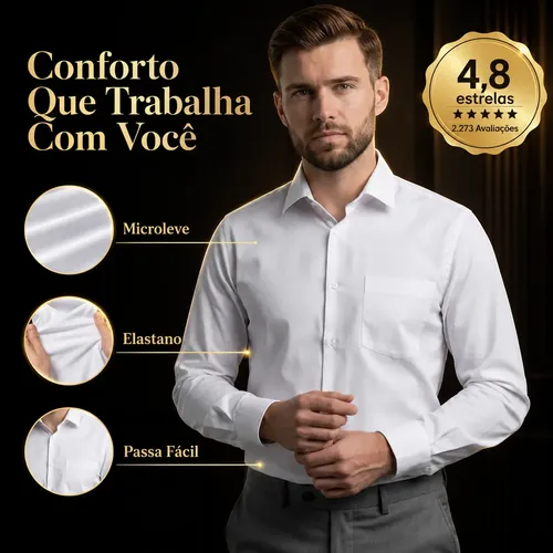 Camisa Social Manga Longa Microleve Passa Fácil Promoção