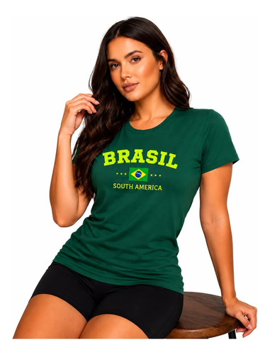 Camiseta Brasil Copa Retrô Baby Look Blusa Feminina T-shirt