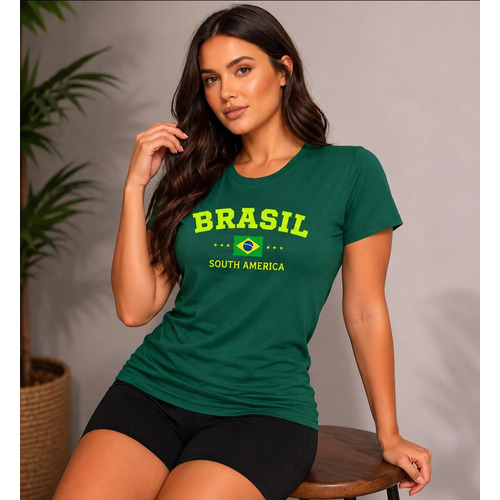 Camiseta Brasil Copa Retrô Baby Look Blusa Feminina T-shirt