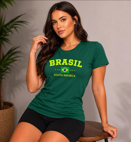 Camiseta Brasil Copa Retrô Baby Look Blusa Feminina T-shirt
