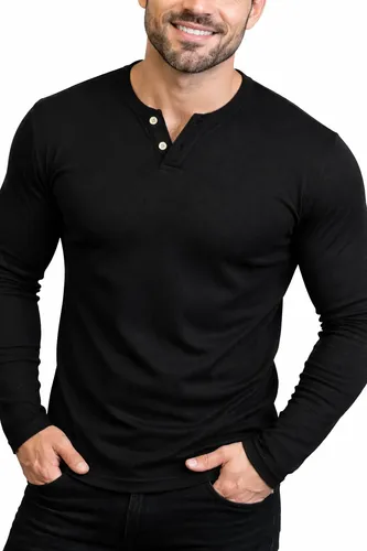Camiseta henley masculina manga longa slim 2 botoes casual