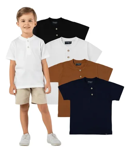 Camiseta infantil menino algodao polo manga curta basica