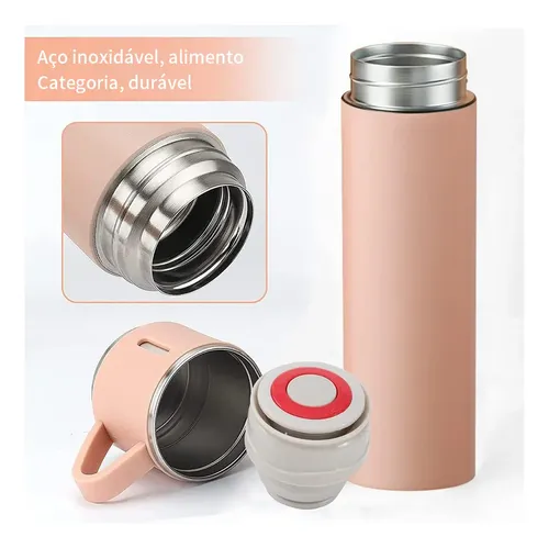 Caneca Kit Garrafa Térmica Vacuum Bottle Inox 500ml + 3 Xíca
