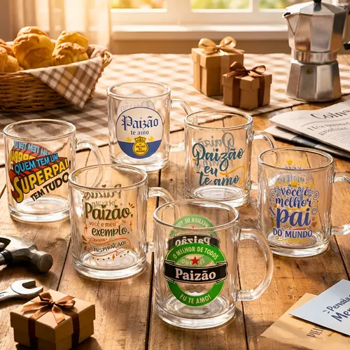 Caneca personalizada frase presente dia dos pais vidro 320ml