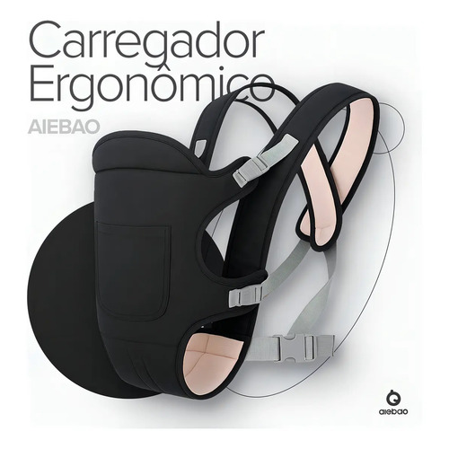 Canguru de Bebê Bolsa Carregador Para Passeio Infantil Menina Menino Aiebao Cor Preto