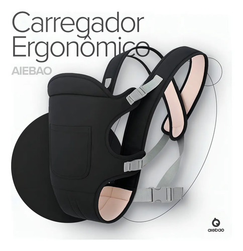Canguru de Bebê Bolsa Carregador Para Passeio Infantil Menina Menino Aiebao Cor Preto