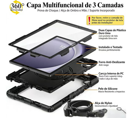 Capa Á Prova De Queda 3 Em 1 Para Galaxy Tab A11 +plus 11pol