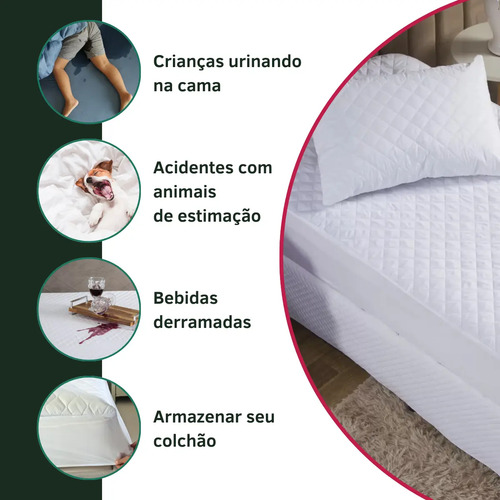 Capa Colchão Queen Padrão Impermeável Antialérgico Protetor Matelado Antiácaro Respirável Super Macio E Silencioso Branco