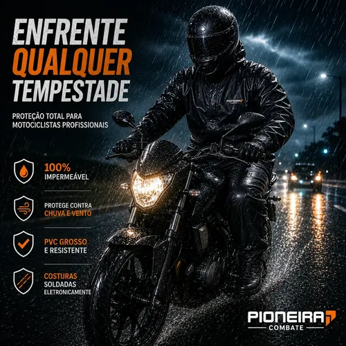 Capa De Chuva Moto Pioneira Impermeável Motoqueiro Pvc Preto