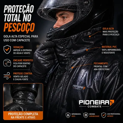 Capa De Chuva Moto Pioneira Impermeável Motoqueiro Pvc Preto