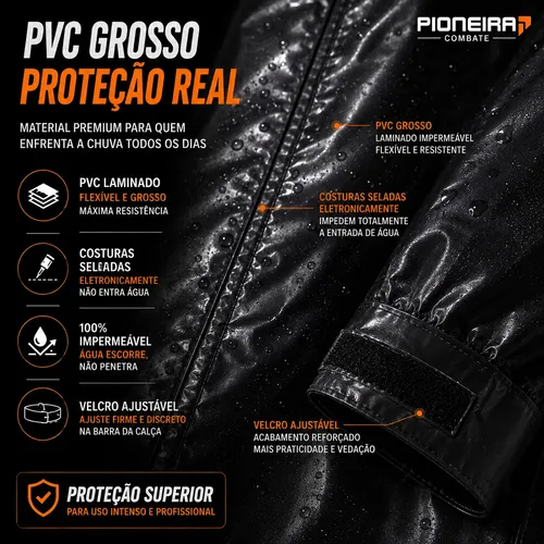 Capa De Chuva Moto Pioneira Impermeável Motoqueiro Pvc Preto