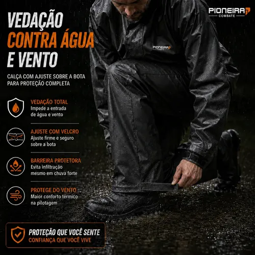 Capa De Chuva Moto Pioneira Impermeável Motoqueiro Pvc Preto