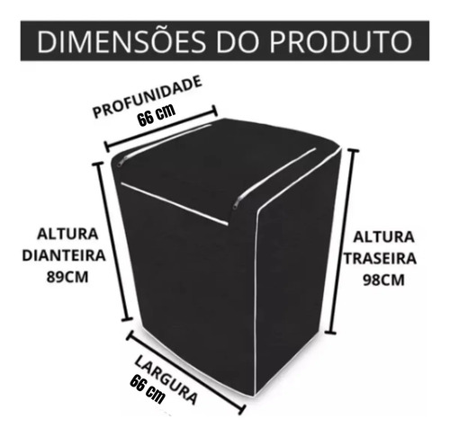 Capa Maquina De Lavar Eletrolux Brastemp Consul Mabe Panasonic 12kg 13kg 15kg 16kg Abertura Superior Com Ziper Cor Preta