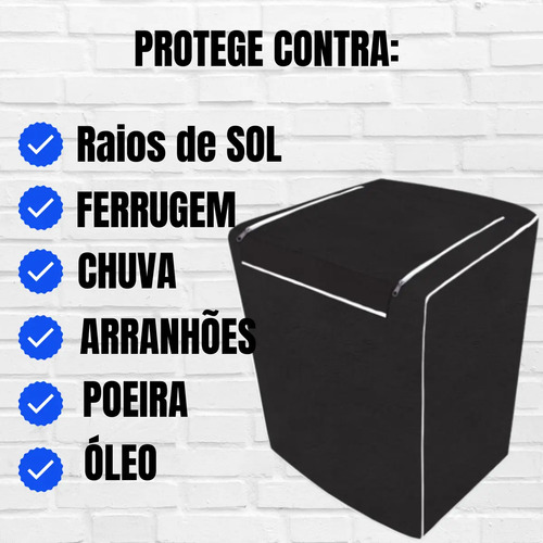 Capa Maquina De Lavar Eletrolux Brastemp Consul Mabe Panasonic 12kg 13kg 15kg 16kg Abertura Superior Com Ziper Cor Preta