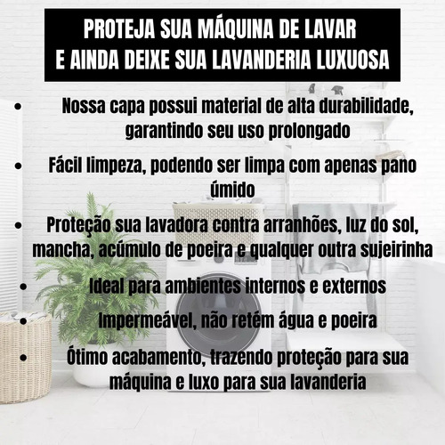 Capa Maquina De Lavar Eletrolux Brastemp Consul Mabe Panasonic 12kg 13kg 15kg 16kg Abertura Superior Com Ziper Cor Preta