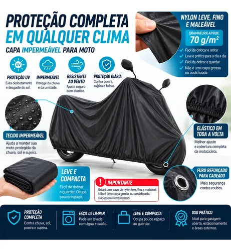 Capa Para Moto Impermeável Leve Proteção Uv Sol Chuva P M G