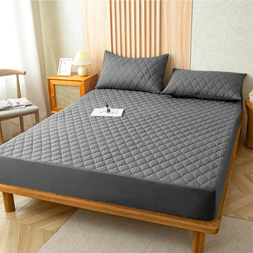Capa Protetora Colchão Box Casal Padrão Matelado Impermeável Cor Chumbo