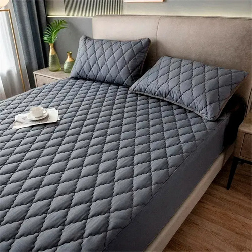 Capa Protetora Colchão Box Casal Padrão Matelado Impermeável Cor Chumbo