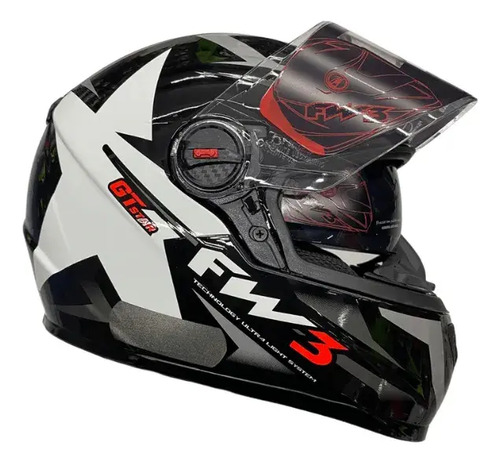 Capacete Integral FW3 GTX Preto e Branco Estrela para Adultos