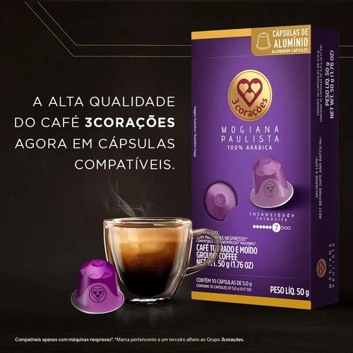 Cápsula Café Espresso Mogiana Paulista Compatível Nespresso 3 Corações 10 um