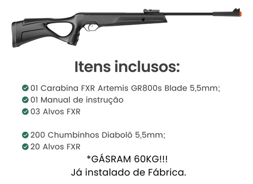 Carabina De Pressão Fxr Nitro 5,5mm Gr800s Blade Gásram 60kg Preto 5.5 Mm