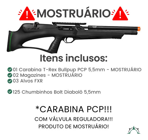 Carabina Pcp Pressão T-rex Bullpup Válvula Reguladora 5,5mm Preto 5.5 Mm