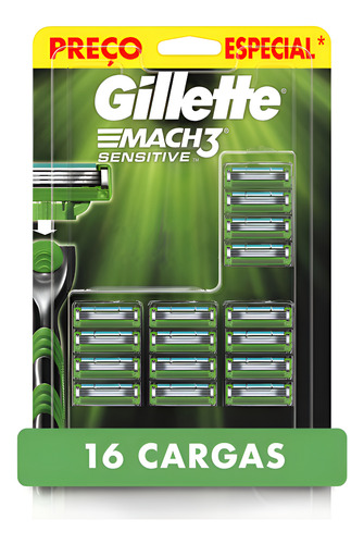 Carga aparelho de barbear gillette mach3 sensitive com aloe