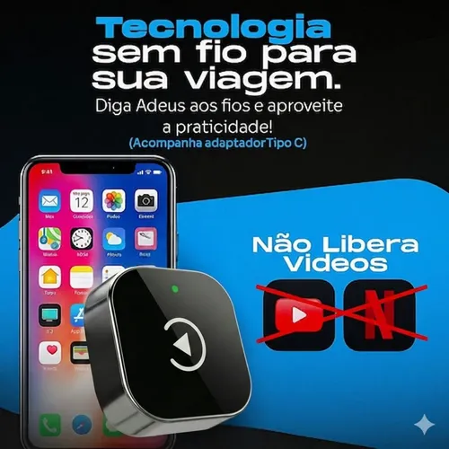 Carplay Adaptador Sem Fio Car Play Android Auto 2 Em 1 Usb
