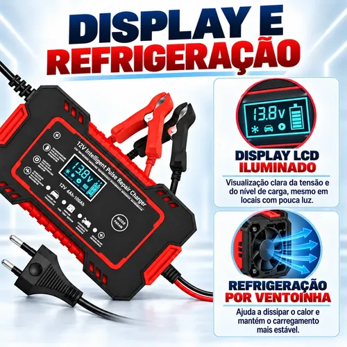 Carregador Bateria 12v Até 100 Amperes Carro Moto Caminhão