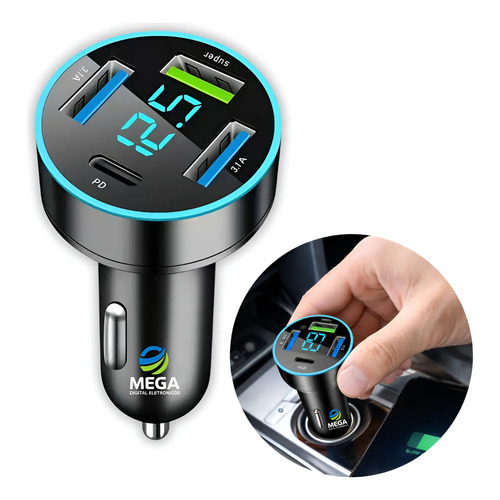 Carregador celular acendedor cigarro veiculo 4usb turbo 1