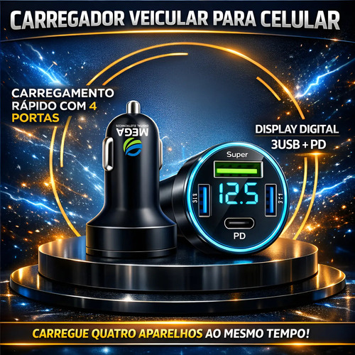 Carregador Celular Acendedor Cigarro Veículo 4usb Turbo