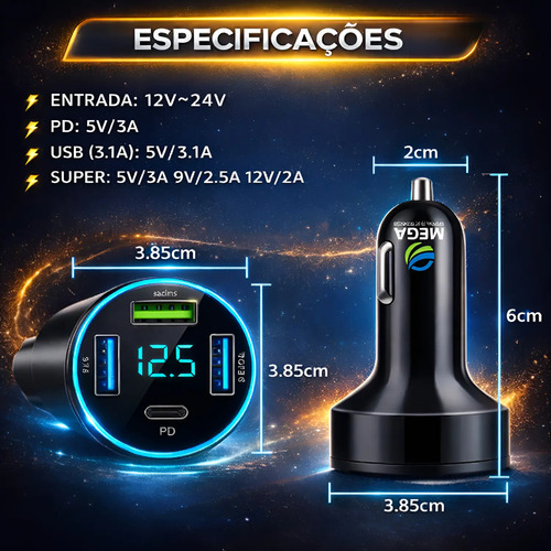 Carregador Celular Acendedor Cigarro Veículo 4usb Turbo