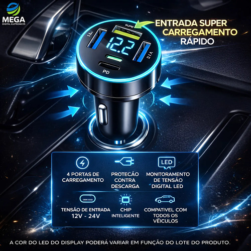Carregador Celular Acendedor Cigarro Veículo 4usb Turbo
