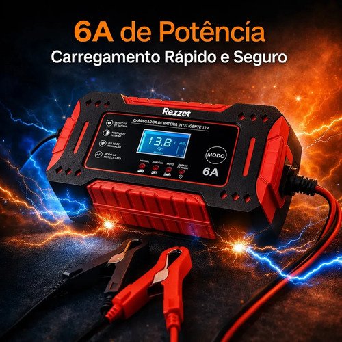 Carregador De Bateria Automotiva Portátil 12v 4ah-100ah 6a Carro Moto Caminhão Automático