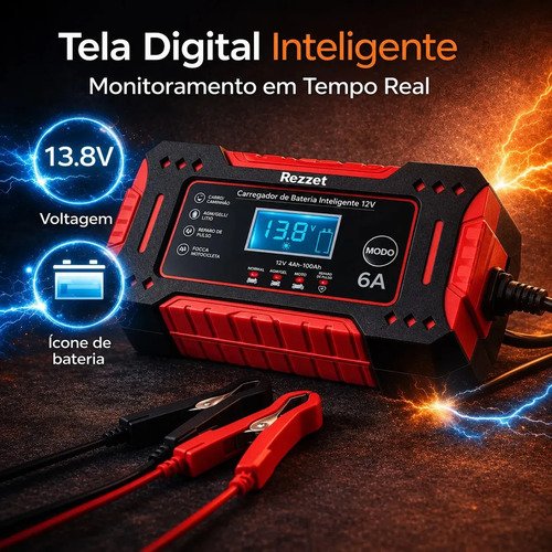 Carregador De Bateria Automotiva Portátil 12v 4ah-100ah 6a Carro Moto Caminhão Automático