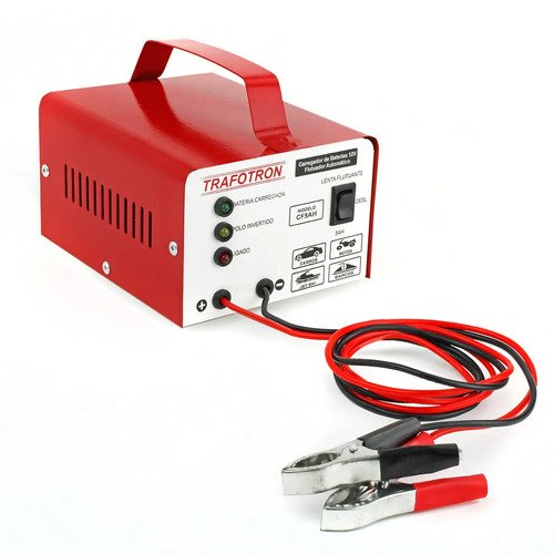 Carregador de Bateria Trafotron CF5AH para Carro, Moto e Barco 12V Bivolt com Carga Lenta e Semirrápida