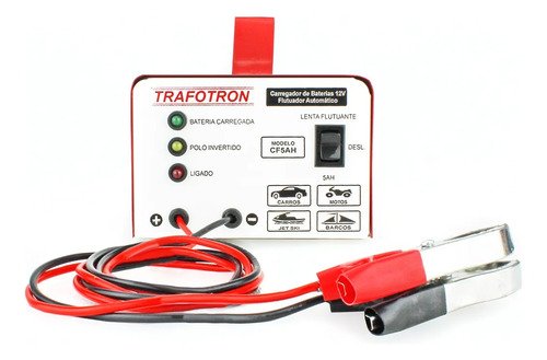 Carregador de Bateria Trafotron CF5AH para Carro, Moto e Barco 12V Bivolt com Carga Lenta e Semirrápida